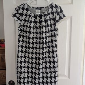 B. Smart Black and White Houndstooth Midi Dress